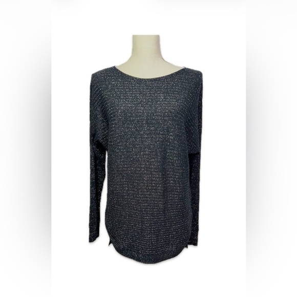 Hannah Sweaters - Hannah Pop Over Sweater Size M Black with Silver Shimmer Long Sleeve